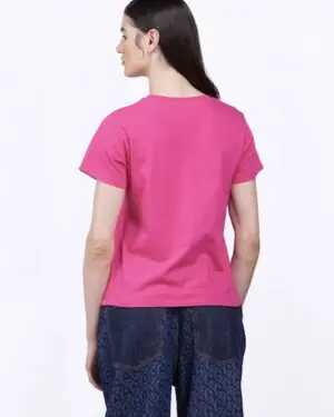 Femme T-shirt uni en coton regular Lina Magenta Silver Shoes Châteauneuf-les-Martigues 3